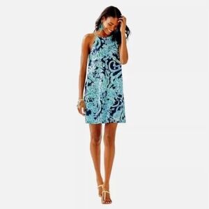 Lilly Pulitzer Margot Blue High Tide Scuba Doo Swing Dress, Small